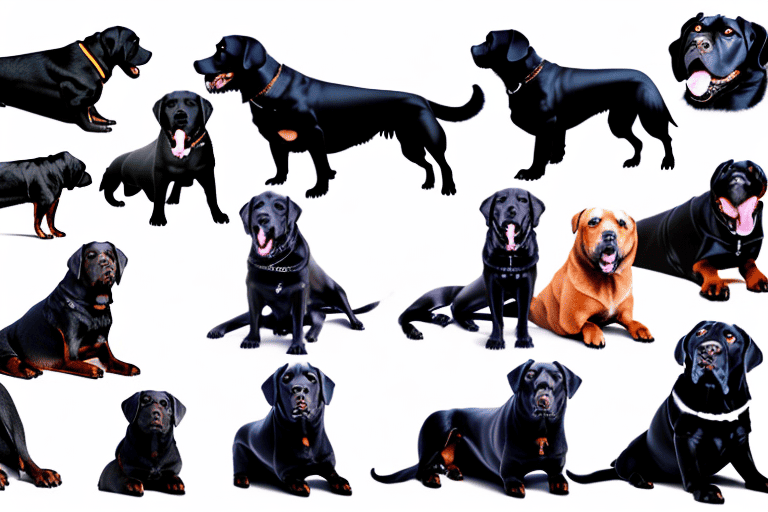 Several different large black dog breeds