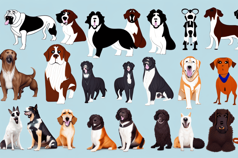 Various large dog breeds in different poses