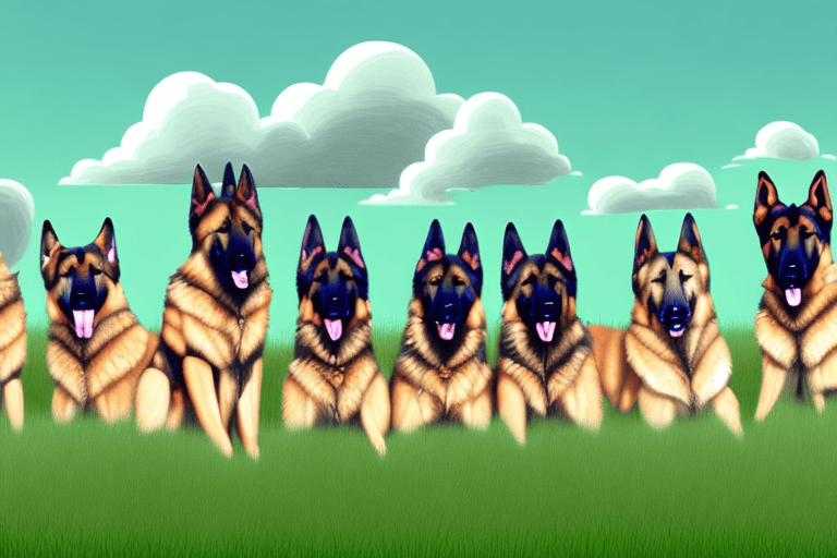 Several different large shepherd dogs