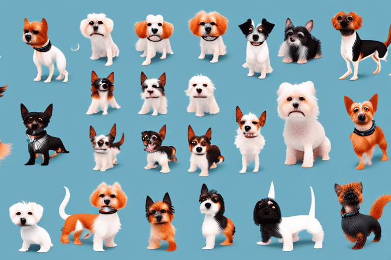 Various types of small dog breeds in different playful poses