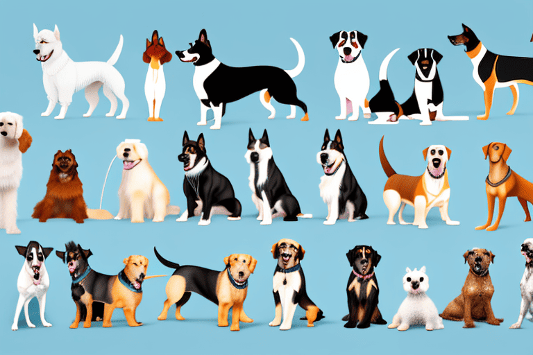 Various male dogs of different breeds