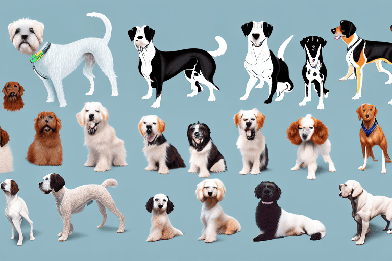 Several different breeds of dogs showcasing various stages and types of mange