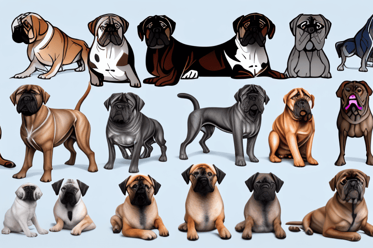 Several different types of mastiff dog breeds