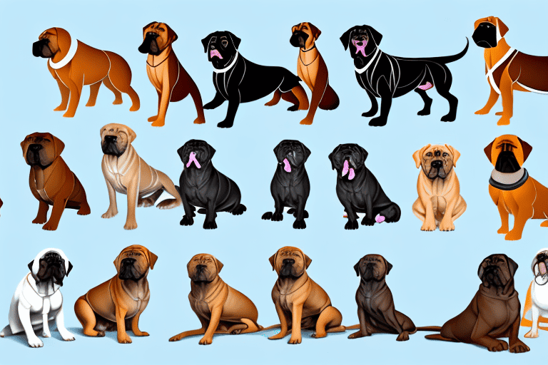 Various distinct types of mastiff dogs in different poses