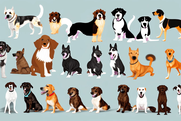 Various mixed breed dogs of different sizes