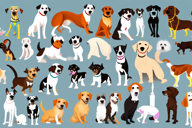Various mixed breed dogs of different shapes