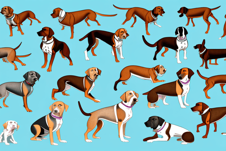 Several different types of mountain cur dogs in various poses