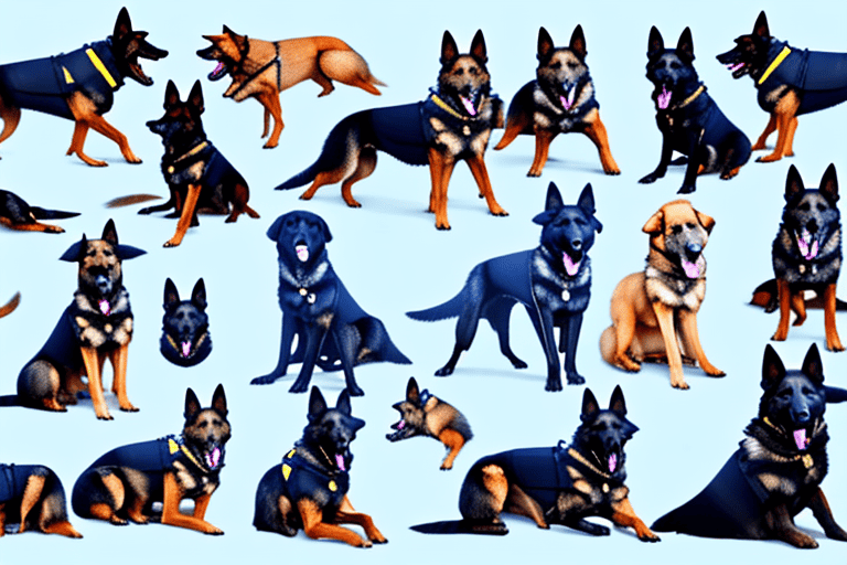 Several different breeds of police dogs