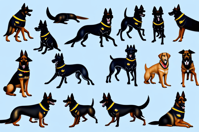 Several different breeds of police dogs