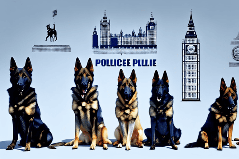 Several different breeds of police dogs