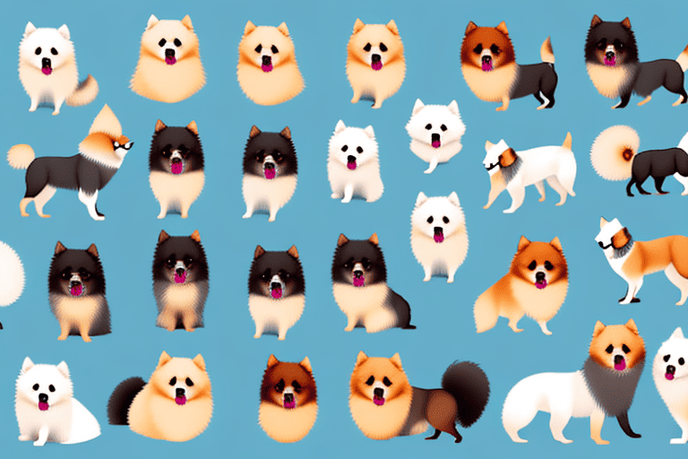 Various types of pomeranian dogs in different colors and sizes