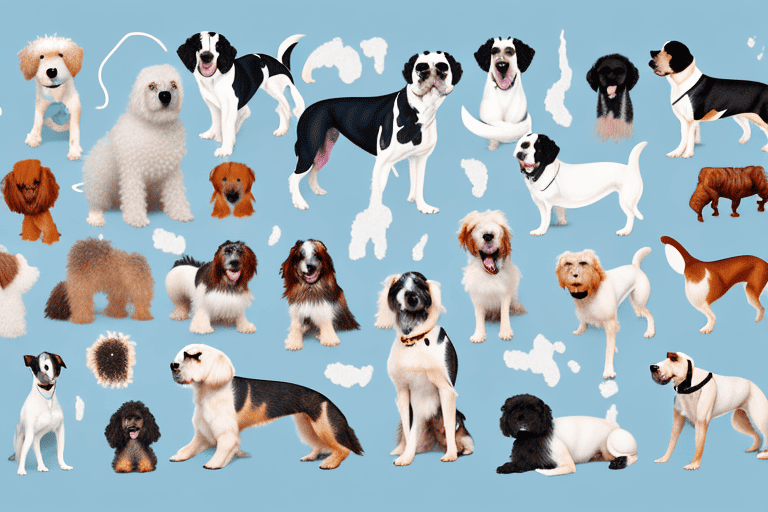 Several different breeds of dogs each with a distinct type of rash on different parts of their bodies