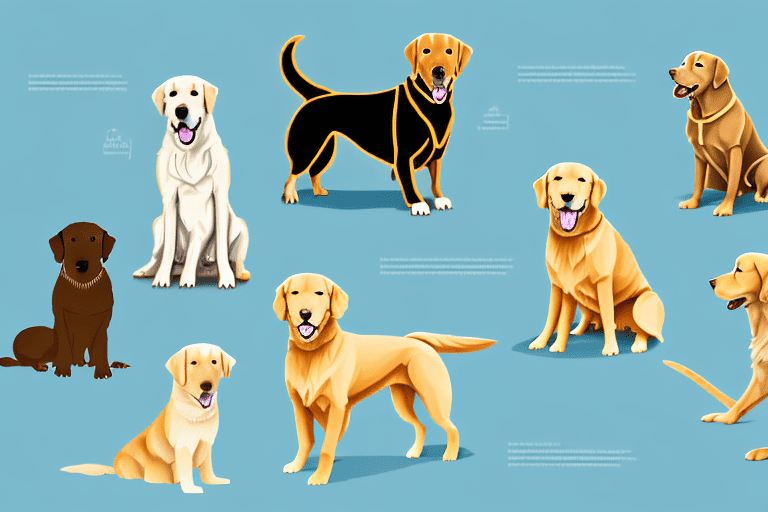 Four different types of retriever dog breeds - labrador retriever