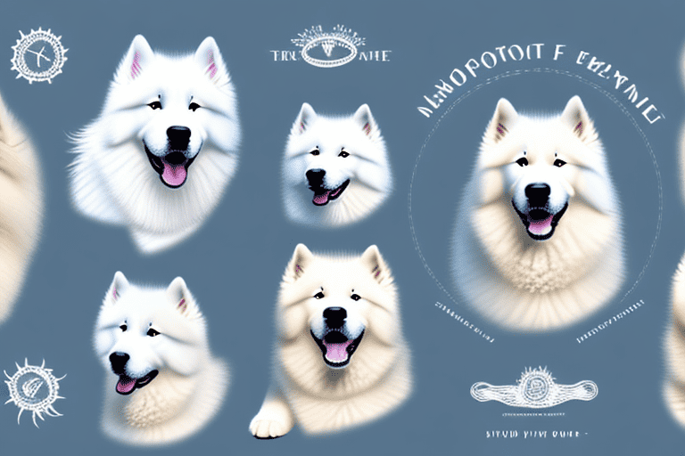 Several distinct samoyed dogs showcasing their different types