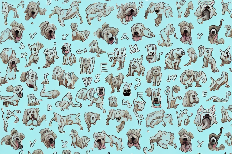 Several different types of doodle dogs in various playful poses