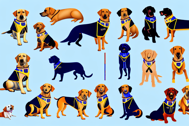 Various service dog breeds such as labradors