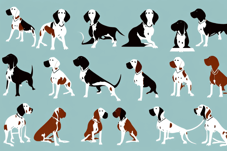 Several different types of setter bird dogs in various poses