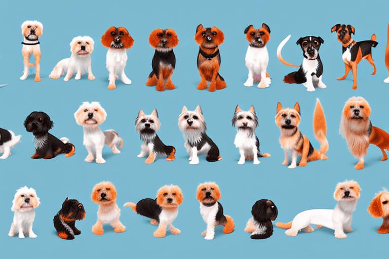 A variety of small dog breeds in different playful poses