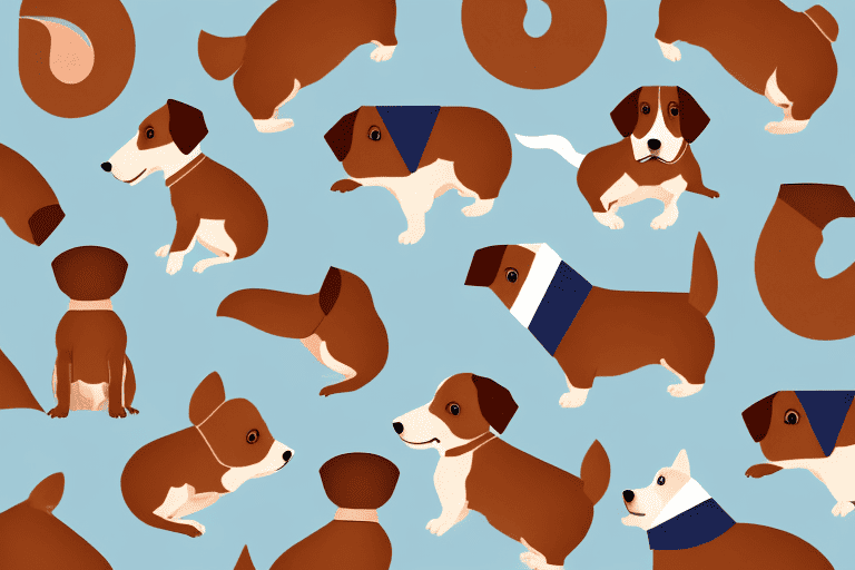 Several different types of small brown dogs in various playful poses