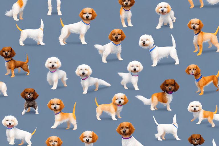 Several different types of small hypoallergenic dogs in a variety of playful poses