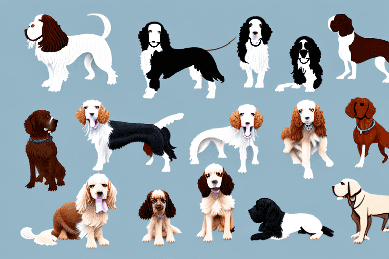 Several different types of spaniel dog breeds