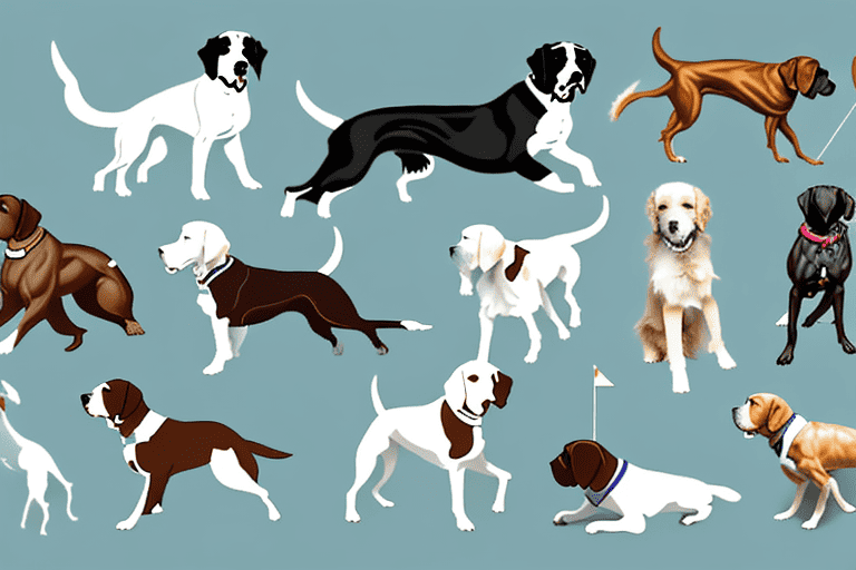 Various types of sporting dogs like retrievers