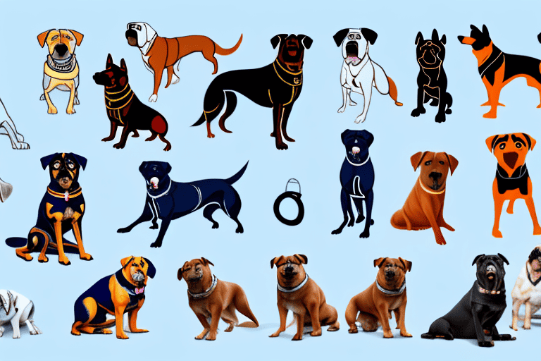 Several diverse types of strong dog breeds