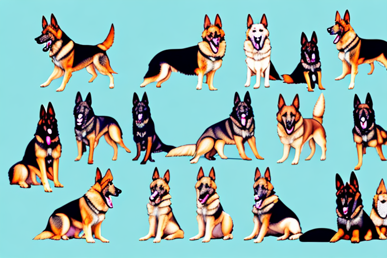 A variety of german shepherd dogs showcasing their different colors