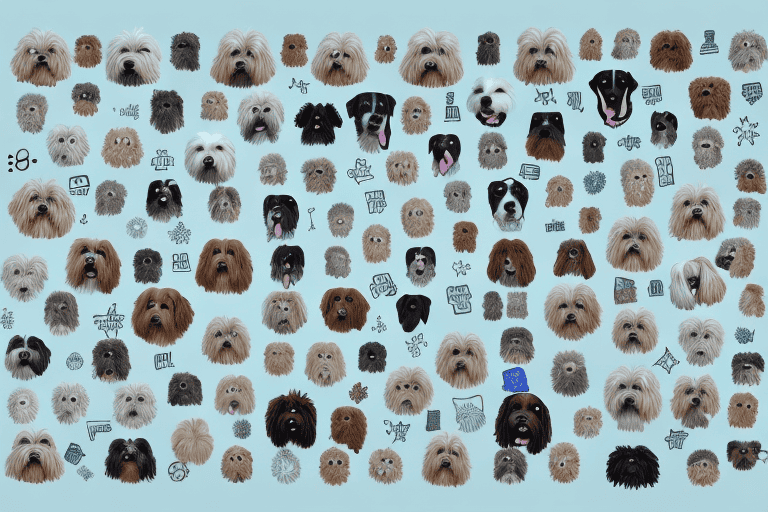 Several different breeds of dogs with symbols above their heads representing different types of viruses