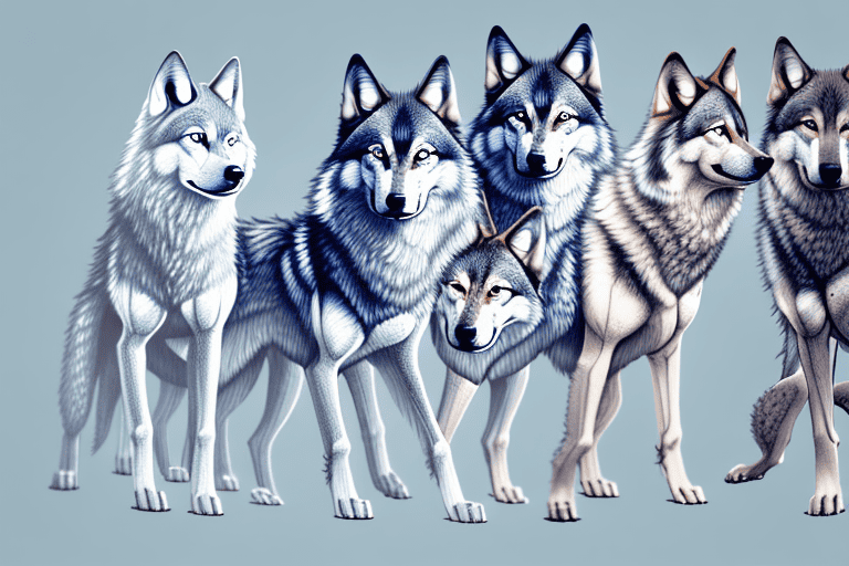 Several different wolf dog breeds