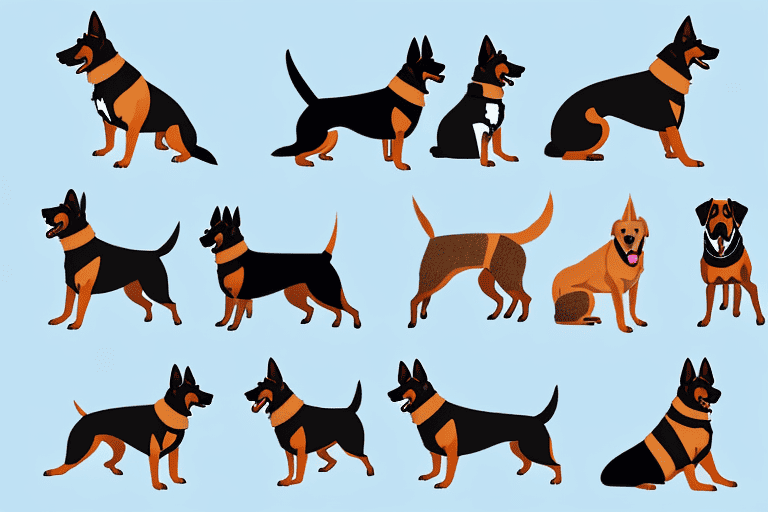 Various breeds of working dogs like a police german shepherd