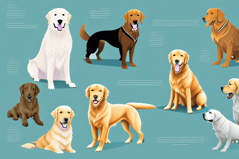 Four different types of retriever dogs - golden retriever