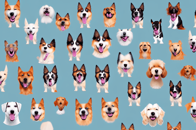 Various breeds of dogs in mid-bark