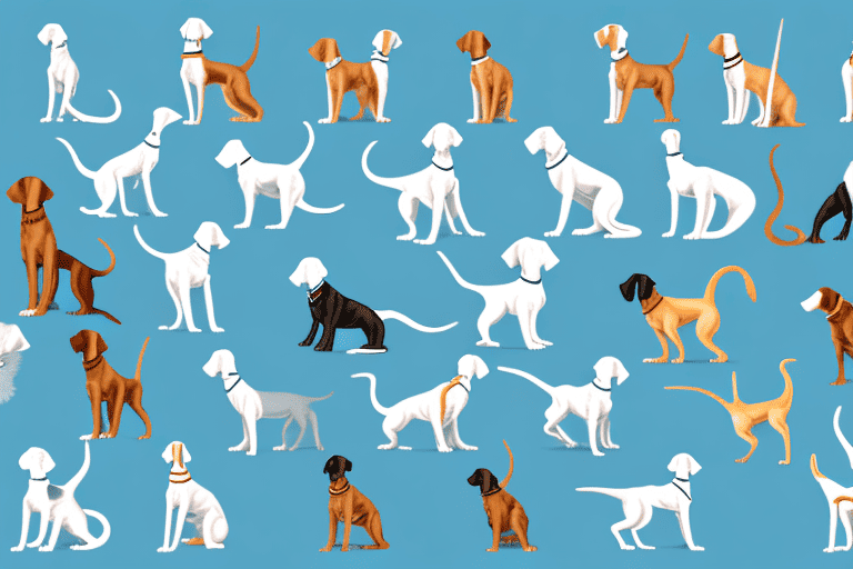 Several different types of pointer dogs in various poses