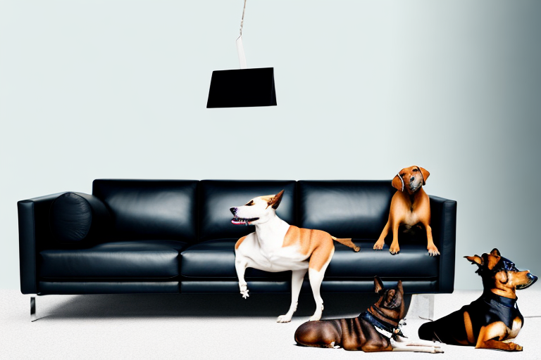 A stylish leather sofa with a couple of dogs comfortably lounging on it