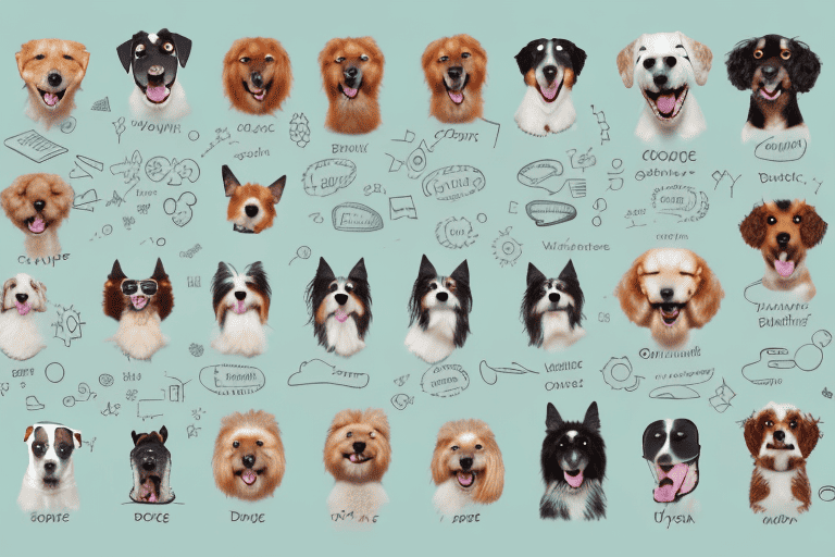 Several different breeds of dogs in various poses