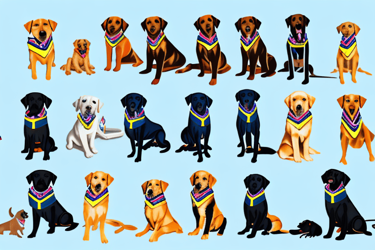 Various types of service dogs like a labrador retriever