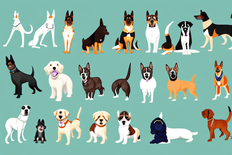 Various types of dogs in different sizes and breeds