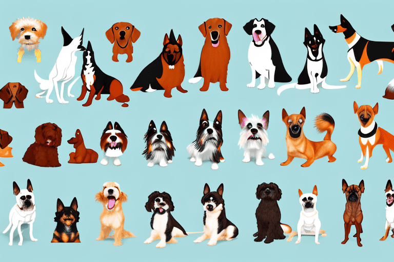 Various types of dogs interacting in a home setting