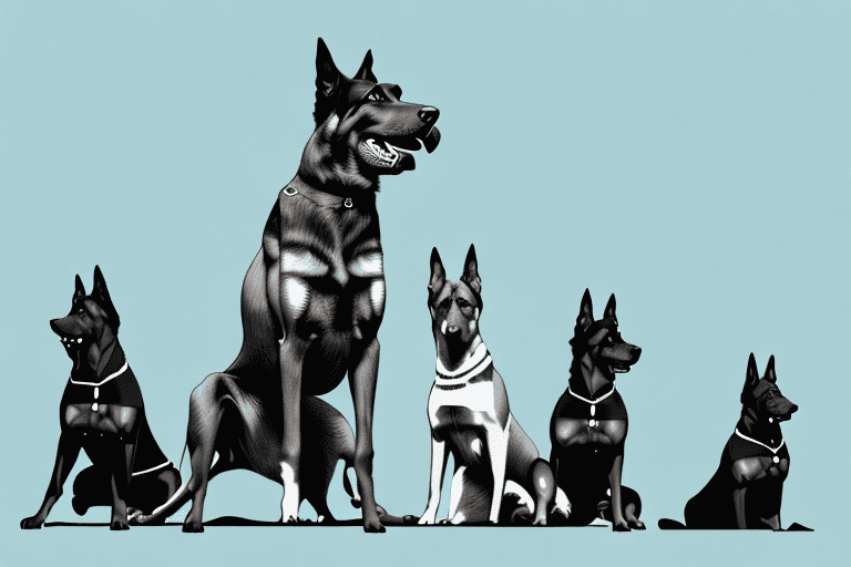 Several different breeds of guard dogs