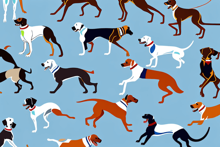 Various breeds of dogs racing