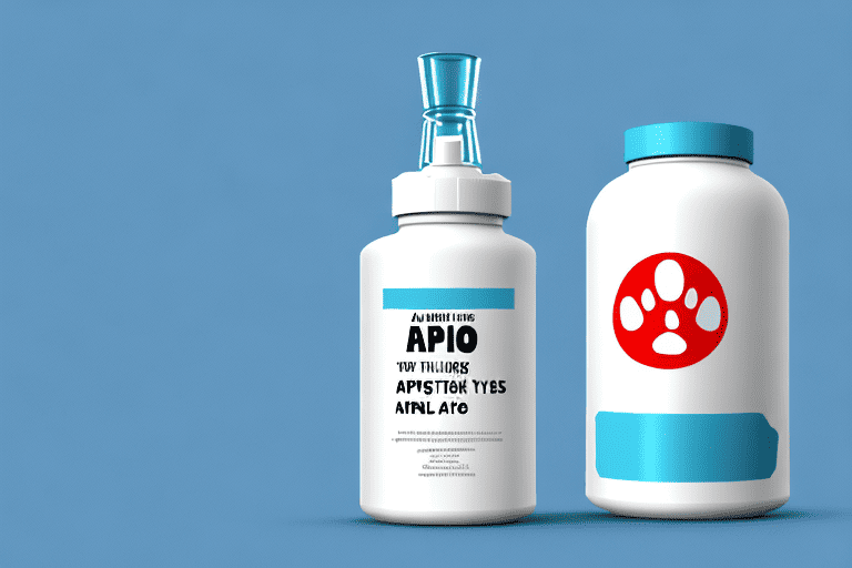 A dog sitting next to a bottle of aspirin