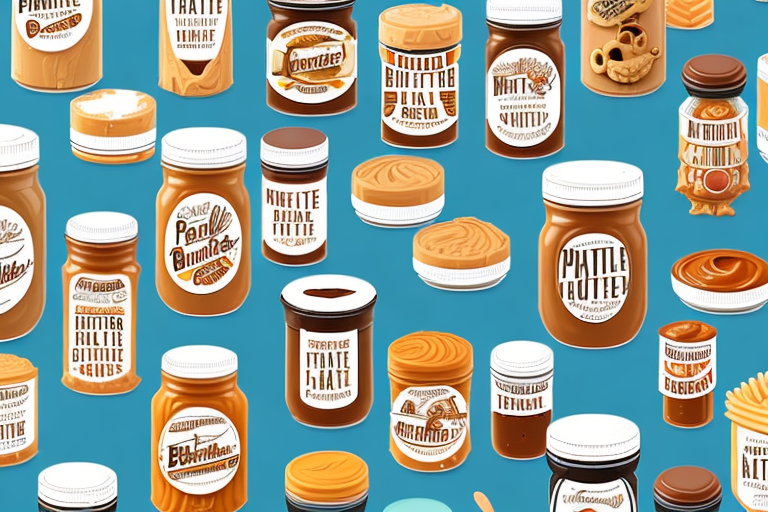 A variety of peanut butter jars with different labels