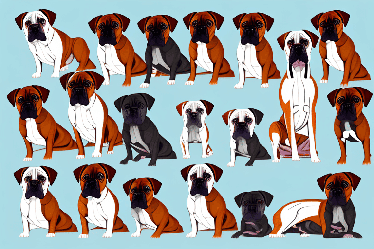 Several distinct types of boxer dogs showcasing their unique characteristics and color variations