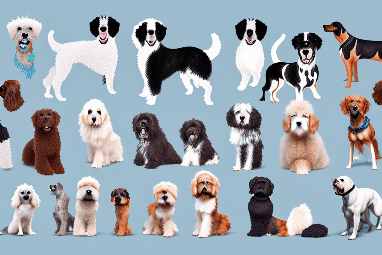 Several different breeds of dogs showcasing a variety of coat types such as short