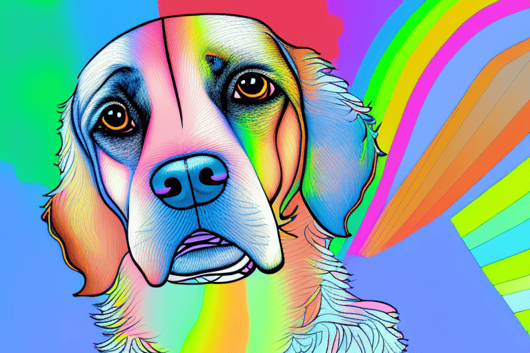 A dog looking at a spectrum of colors