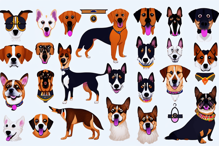 Various types of dog collars displayed on different breeds of dogs