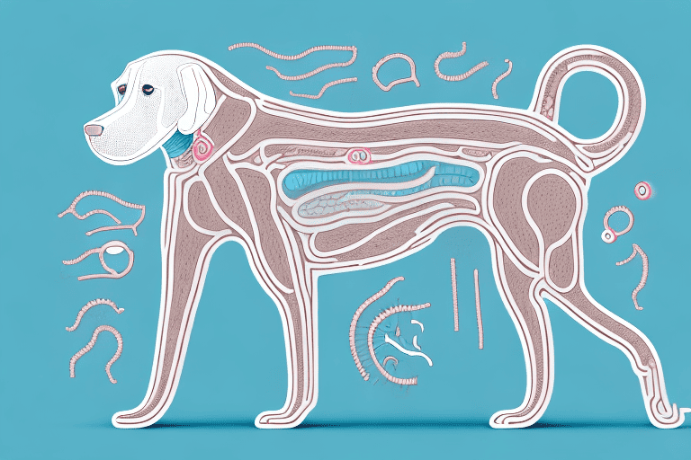 A dog with a semi-transparent body showing the various parts of its digestive system