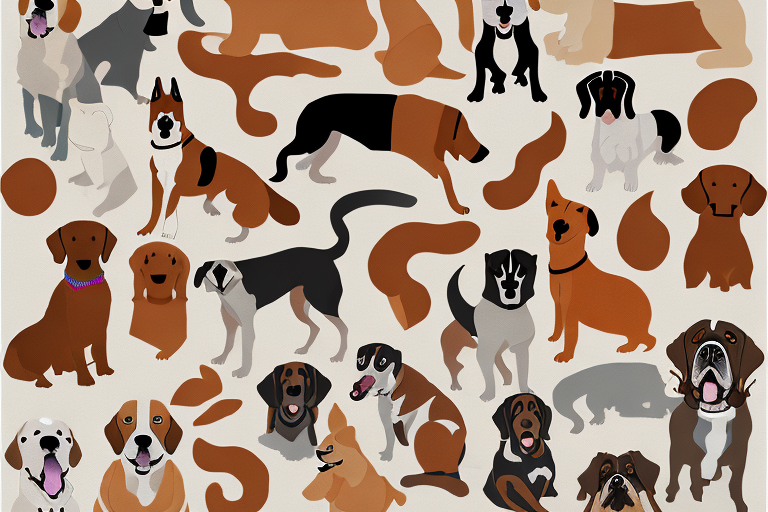 Several different types of rugs with various dog breeds comfortably lounging on them