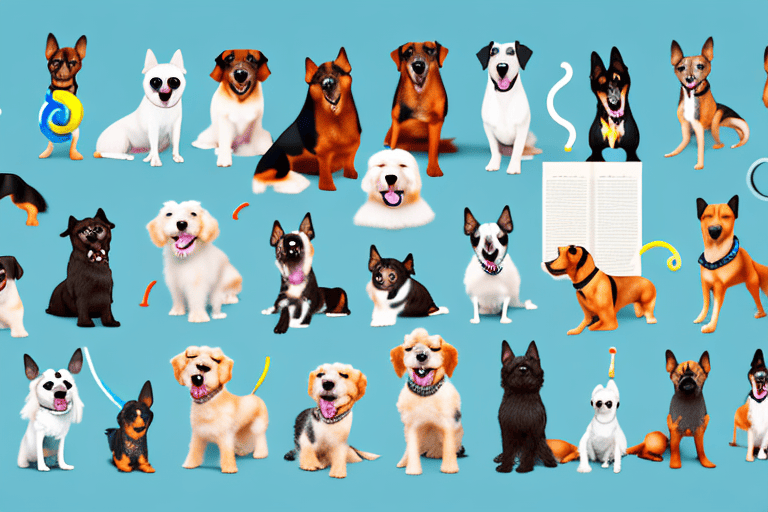 Various types of dogs in playful poses